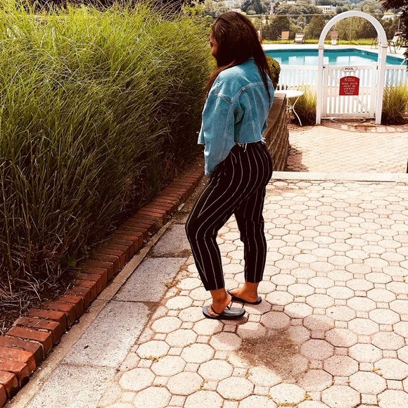 PLT Diya Black Pin Stripe Casual Pants - Picture 2 of 9